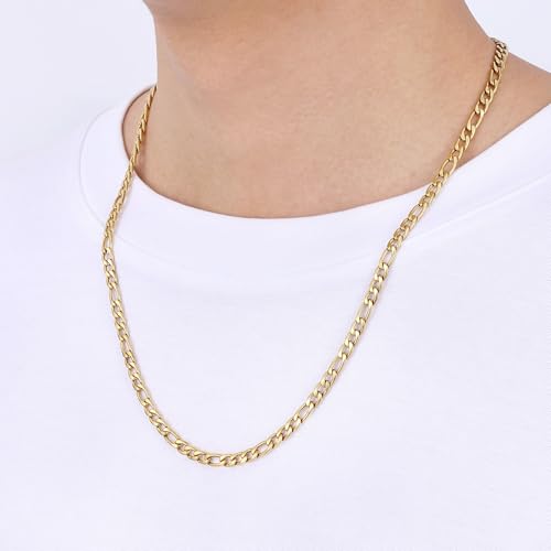 Fiusem Figaro Chains for Men,14k Gold plated Mens Chain Necklaces, 3.5mm/5mm/6mm/8mm/9.5mm Stainless Steel Men Necklaces3