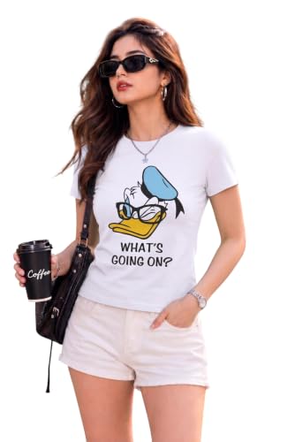 Image of Preneum Women's Graphic Printed T-Shirt, Round Neck Half Sleeve Casual Slim Fit Cotton Blend Tee, College, Office & Travel