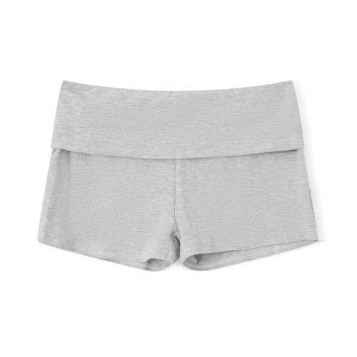 Image of KMBANGI Womens Fold Over Shorts Elastic Waist Y2k Lounge Shorts Foldover Cute Pajama Micro Bottoms Mini Shorts Sleepwear