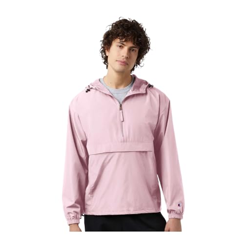 Champion CO200 Men's Hooded Packable Quarter-Zip Jacket, Lightweight Wind & Water-Resistant Pullover with Adjustable Hood