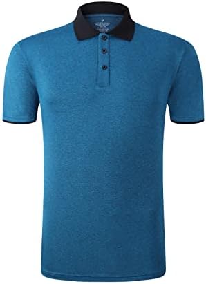 Bepuzu Golf Shirts for Men Dry Fit Performance Moisture Wicking Polo Short Sleeve Rib Collared T-Shirt,Navy-L
