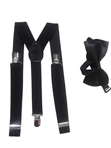 Suspender Belt Men's Combo Of Plain Black Suspender Belt and Black Bow Tie