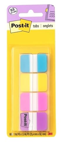 Post-it Tabs, 1-calowy solidny, Aqua, żółty, różowy, fioletowy, 22/kolor, 88 na dozownik (686-AYPV1IN) od Post-it
