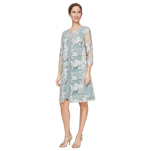 Image of Alex Evenings Womens Midi Scoop Neck Shift Dress with Jacket (Petite and Regular)