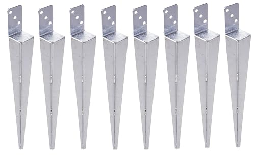 Aqbau Lot de 8 supports de poteau à enfoncer - Galvanisés à chaud - Manchons de sol à enfoncer en L - 60 x 600 mm