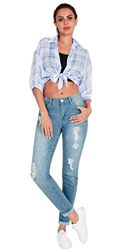 Image of Women's High Waisted Jeans for Women Ripped Skinny Stretch Jeans Distressed Butt Lifting Denim Pants