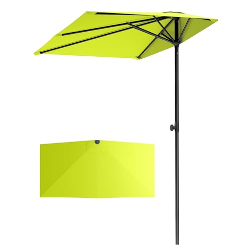 PHI VILLA 2.5x1.3m Half Parasol with Clamp Height Adjustable Patio Umbrella Space Saving Rectangle Garden Parasol Sun Shade UV50+ Protection for Garden Balcony Green