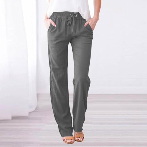 Linen Pants for Women Elastic High Waisted Straight Leg Trousers Pants Loose Casual Summer Dress Pants with Pockets3
