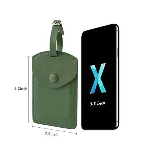 Kevancho Leather Luggage Tags for Men Women, Suitcase Labels Baggage Bag Tag ID Tags with Full Back Privacy Cover for Cruise Ships, Travel Accessories Tags Set of 2 PCS (Green)2