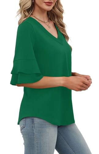 Image of OFEEFAN Spring Tops for Women Boho Shirts Fashion Clothing Cute 3 /4 Length Sleeve Blouses Dressy Casual Summer Outfits