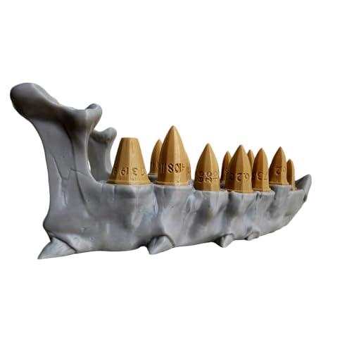 Dragon Jaw Dice Holder with Teeth Display - Gothic Fantasy Dice Stand for D4 D6 D8 D10 D12 D20 D100 (2 Full Sets Included) - DND RPG TTRPG Accessory, Monster Teeth Organizer Gift