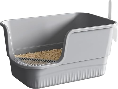 大きい猫 トイレ オープンタイプ 多猫 本体 簡単掃除 超大型猫用清潔 飛散防止 猫砂スコップ付き (イエロー) (グレー)