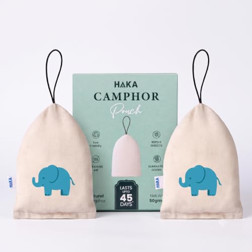 Image of Haka Camphor Pouch -100% Pure Camphor | Multipurpose Natural Chemical Free Air Freshener for Car, Wardrobe, Bathroom & Room | Eco-Friendly Aroma Bag - Elephant (Pack of 2)