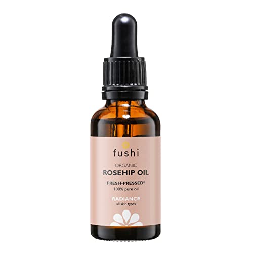 Fushi Organic Rosehip Seed Oil 30ml Best for Scars Fine Lines & Stretch Marks min Vitamin E 18.3 mcg/g Fresh-Pressed Ethical & Vegan Society Approved Manufactured in the UK