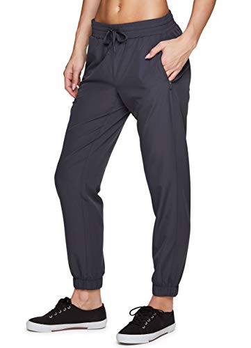 RBX Active Women's Lightweight Breathable Quick Drying Stretch Woven Full Length Jogger Pant with Zipper Pockets Charcoal Jogger S