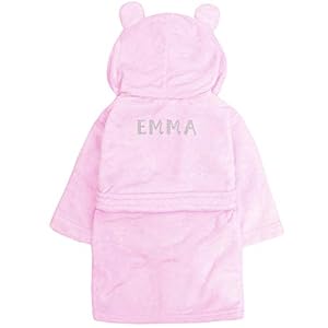 Personalised Hooded Bath Robe for Babies – Customize with Rhinestone – 100% Soft Polyester, Bear Ears, Dual Pockets