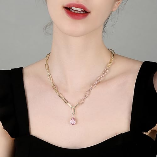 Collier femme plaqué or chaîne maille rectangle pendentif infini rose