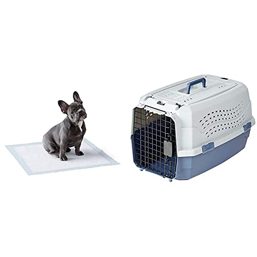 Image of AmazonBasics Pet Training and Puppy Pads, Regular - 50-Count & AmazonBasics Two Door Top Load Pet Kennel (23-inch)