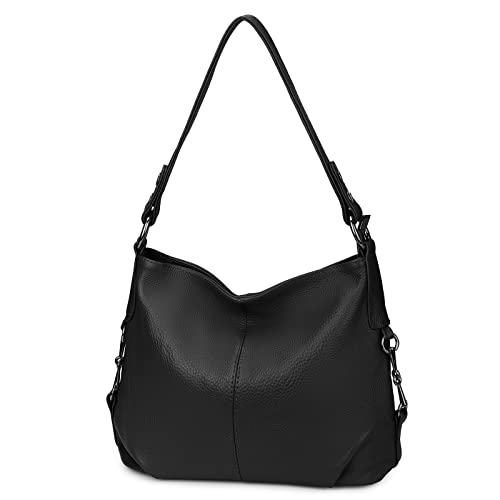 Image of YALUXE Women's Real Leather Shoulder Bags Hobo Handbag Purse Crossbody Bag | Soft Genuine Leather, Convertible, Cross-body Bag, Multiple Pockets, Large Capacity, Medium Size