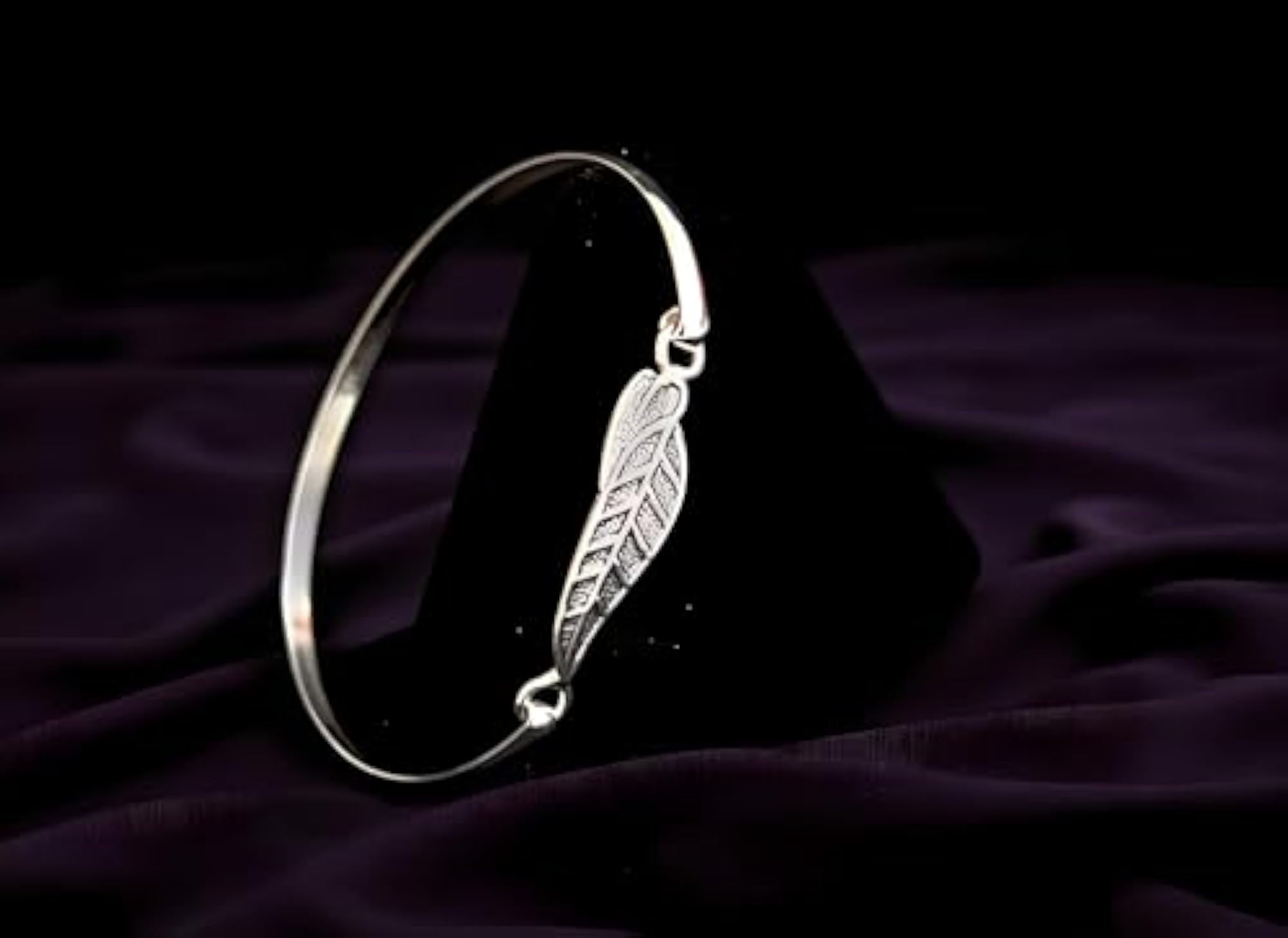 Women's Pure 925 Sterling Silver Bangle Bracelet with Leaf Charm