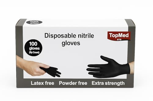 TOPMED ETS Nitrile Gloves Household Cleaning Gloves Powder-Free Latex-Free, Non-Sterile Black 100-Count (Small)