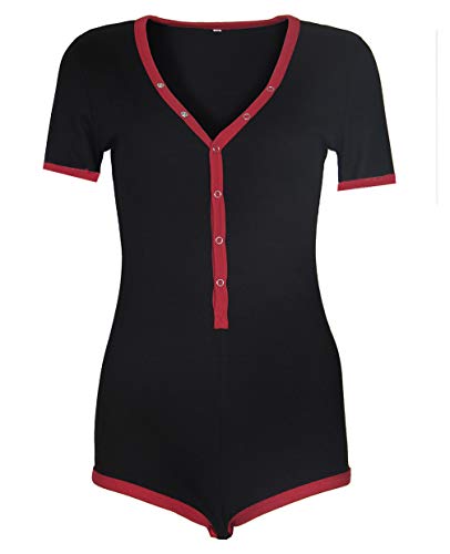 Roselux Women's Sexy Deep V Neck Shorts Short Sleeve Knitted One Piece Bodysuit Sexy Pajama Onesie Bodycon Rompers Overall