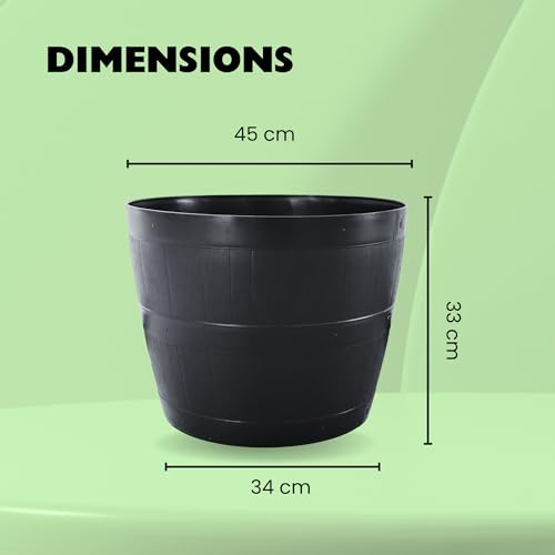 Straame Plant Pot Tub, 50 Liters Gardening Flower Pots - Indoor Or Outdoor Planter - For Multi-Purpose - Makes Your Living Space Bloom (Black Barrel Plantar Large- 45x33x34 cm)