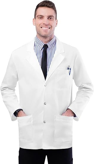 Professional Lab Coat for Men and Women | Wrinkle Resistant Poly Cotton Unisex Full Sleeves, 3 Pockets, Classic Fit | Doctor Laboratory Coat | White (M)