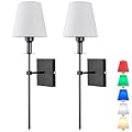 Wall Light Battery Operated Sconce Set Of 2?not Hardwired Fixture,Battery Powered Wall Sconce With Remote Dimmable Light Bulb,Easy To Install Not Wires,for Bedroom, Lounge, Farmhouse ( Color : Black )