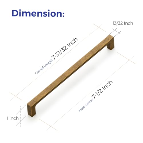 Image of Ravinte Antique Brass Kitchen Cabinet Solid Handles,7-1 /2 Inch,10 Pack | Solid Zinc Alloy, Modern Slim Style, Square Design, Deep-Thread Firm Base, Screws Included, for Kitchen Drawers & Cupboards