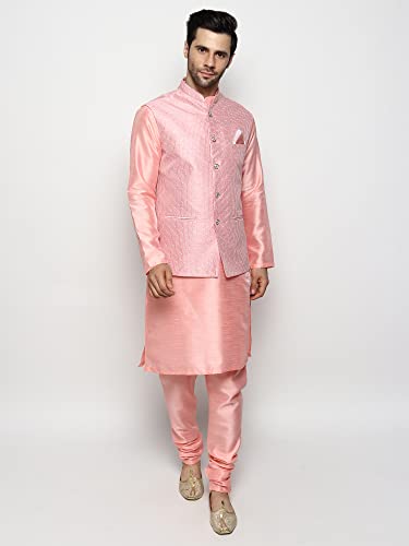 Image of Uri and MacKenzie Men's Silk Blend Kurta Churidar Pyjama with Stylish Nehru Jacket