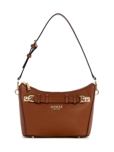 GUESS Bolsa de ombro Gregoria com zíper superior, Conhaque, One Size, Bolsa de ombro Gregoria com zíper superior