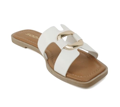 Soda “FENG” ~ Women Square Toe H-Band Slip-On Fashion Slide Sandal with Buckle Detail4