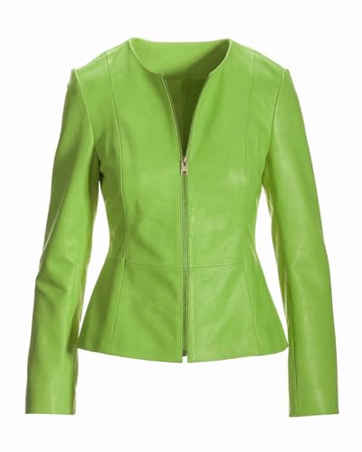 Captain Cory Neon Green Lambskin Leather Jacket for Women – Peplum Biker Style – Genuine Leather For Biker Babes Medium