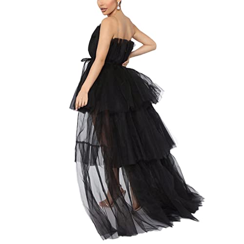 Image of Women's High Low Tulle Dress Strapless Solid Color Tiered Cocktail Party Dress Prom Gown