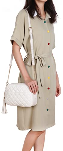 lola mae Quilted Crossbody Bag, Medium Lightweight Shoulder Purse Top Zipper Tassel Accent (Beige-LM692B)3