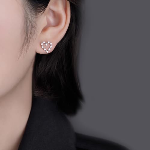 Reffeer Solid 925 Sterling Silver Hollow Heart Stud Earrings for Women Teens CZ Open Heart Earrings Stud Hypoallergenic2
