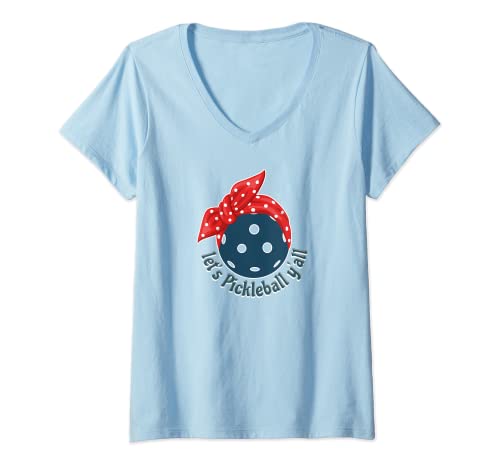 Mujer Americana Pickleball para niñas Let's Pickleball Y'all Ladies Camiseta Cuello V
