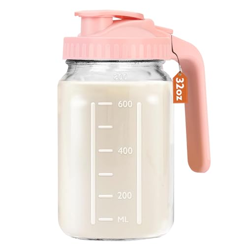 Image of Mihlapi Breast Milk Pitcher, 32 OZ Mason Jar Pitcher with Lid Double Leak Proof,1 Quart Breastmilk Storage Containers for Fridge, Glass Jug for Sun Tea, Juice, Cold Brew Coffee
