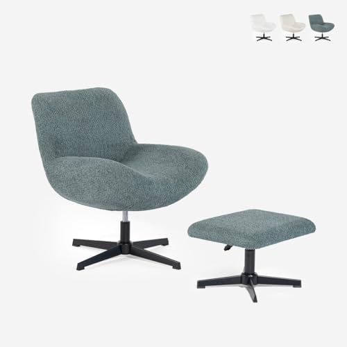 Produce Shop Sillón Giratorio ergonómico para salón de Tela bouclé con reposapiés Janes - Azul Marino