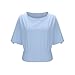 Womens Dressy Casual Crew Neck Blouses Loose Fashion Short Batwing Sleeve Tops Summer Smocked Elastic Waist Shirts Light Blue