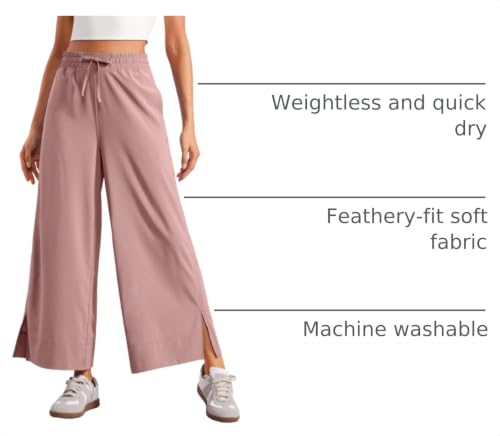 Image of CRZ YOGA Lightweight Wide Leg Crop Pants 25 inch | Casual, Travel, Comfy, Soft, Split, Loose Fit, Pockets, for Women