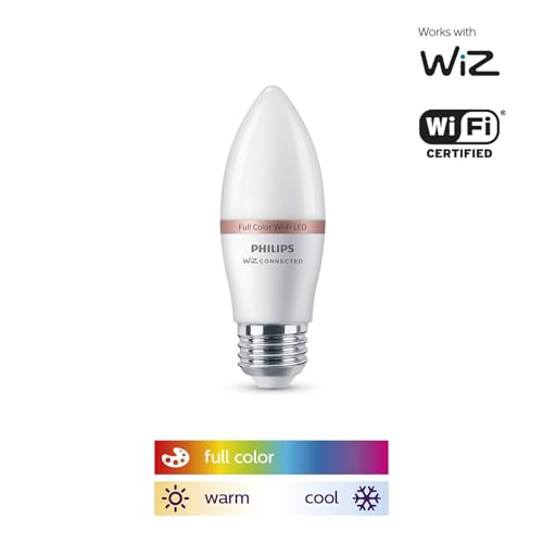 Image of PHILIPS Smart 40W B12 Candle-Shape 4-Pack, E26 Base, Full Color, Dimmable, Indoor, Connect to Wi-Fi, Control Voice or App - Powered by WiZ Connected