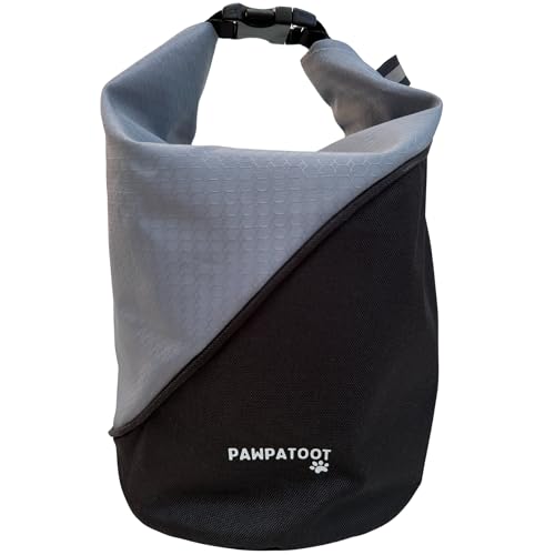 PAWPATOOT NEW Dog Food Travel Bag | Portable Kibble Storage Container for Home, Daycare, Road Trips, On the Go, Camping | Waterproof/Smellproof | Storage | Loop for Clip | Holds 5 Pounds | Black/Gray