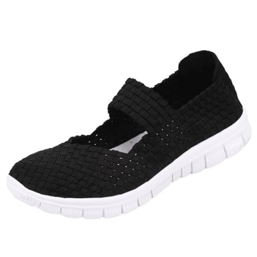 Women's Elastic Woven Walking Shoes Orthopedic Tennis Shoes for Women Plantar Fasciitis Mary Jane Flats Slip on Sneakers Comfy Casual Non Slip Lightweight Breathable Mary Jane Sneakers Nurse Shoe2