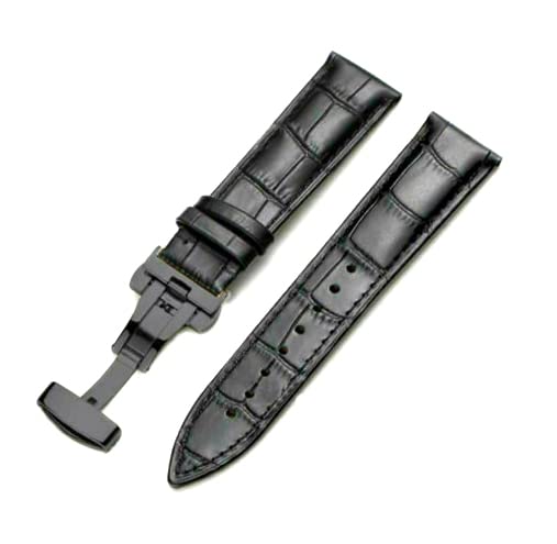 Image of 18mm 19mm 20mm 21mm 22mm 23mm 24mm Genuine Leather Butterfly Deployment Clasp Buckle Watch Band Strap Black Dark Brown TAN Blue Rose Black Gold White