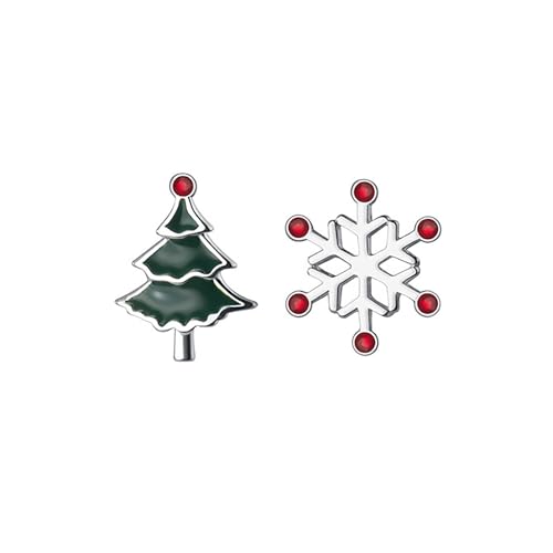 Reffeer Solid 925 Sterling Silver Christmas Tree Studs Earrings for Women Teen Girls Snowflake Studs Earrings Asymmetric Christmas Earrings - Main Image