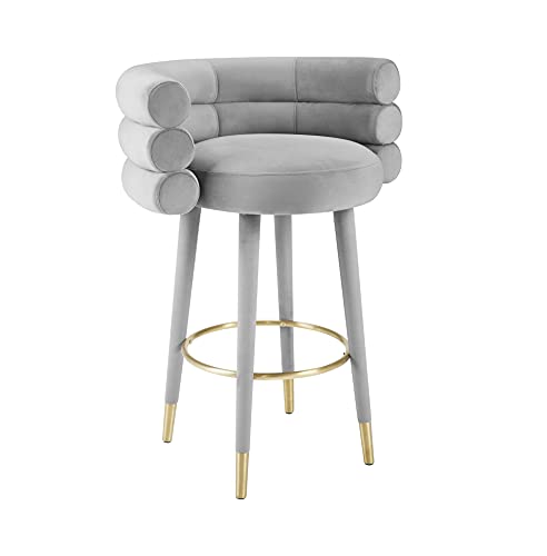 Tov Furniture Betty Stylish Velvet Upholstered Barstool with Gold Tipped Legs (Grey)