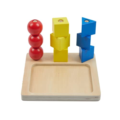 Image of Adena Montessori Inspired Colored Solids on Dowels - Shape Sorting Toy Designed for 1-3 Years Old Toddlers