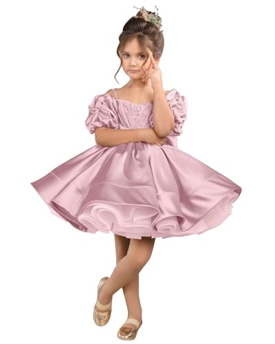 Satin Flower Girl Princess Dresses Birthday Party Ball Gown PT621